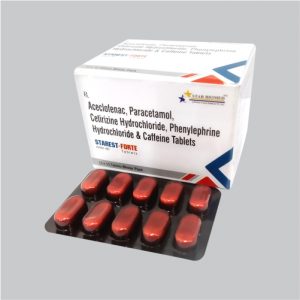 Aceclofenac 100mg + Paracetamol 325mg + Phenylephrine HCI. 5mg + Cetirizine HCI. 10mg + Caffeine 25mg Tablets