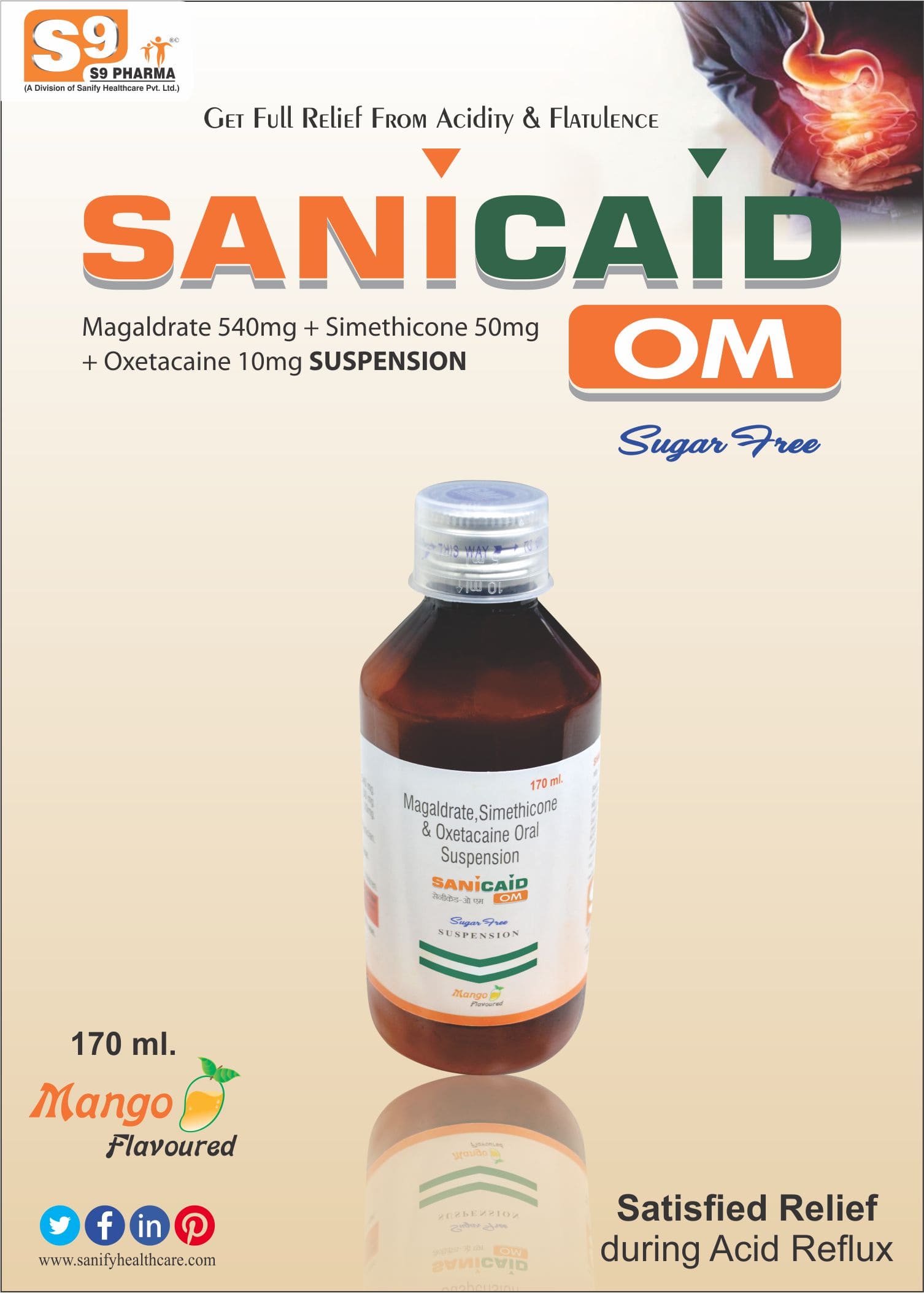 Magaldrate 540 mg + Simethicone emulsion eq. to Simethicone 50 mg + Oxetacaine 10 mg