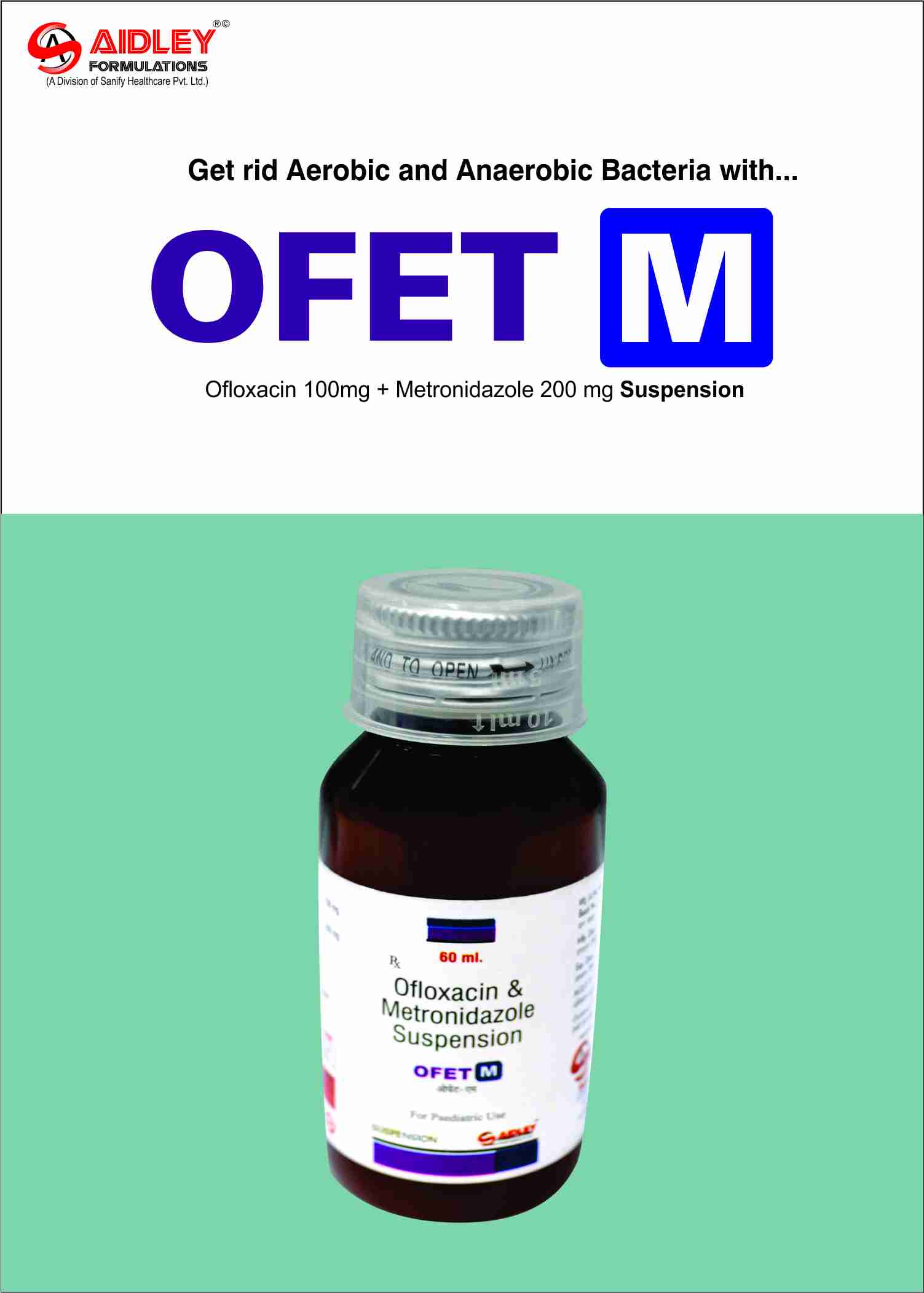Ofloxacin 100mg and Metronidazole 200mg Suspension